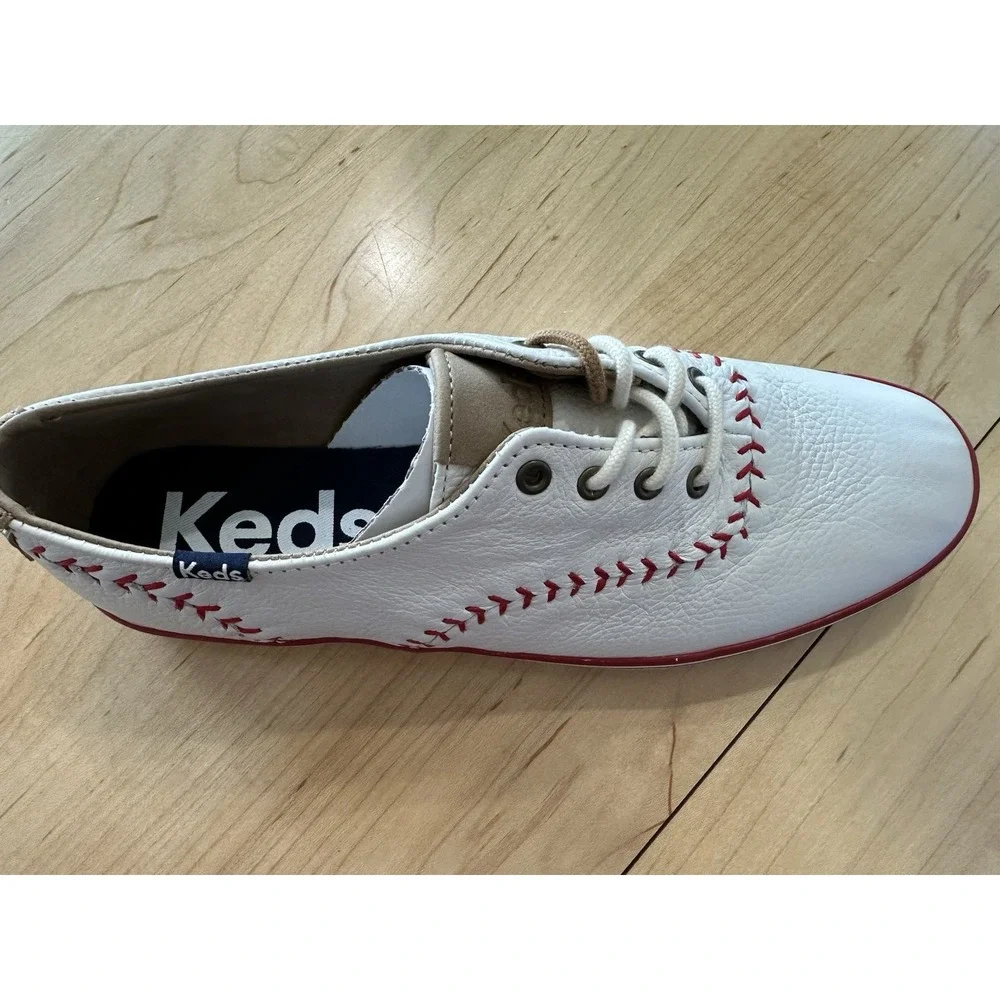 Keds Champion Baseball Sneakers White Leather Red Stitching Womens Size 7